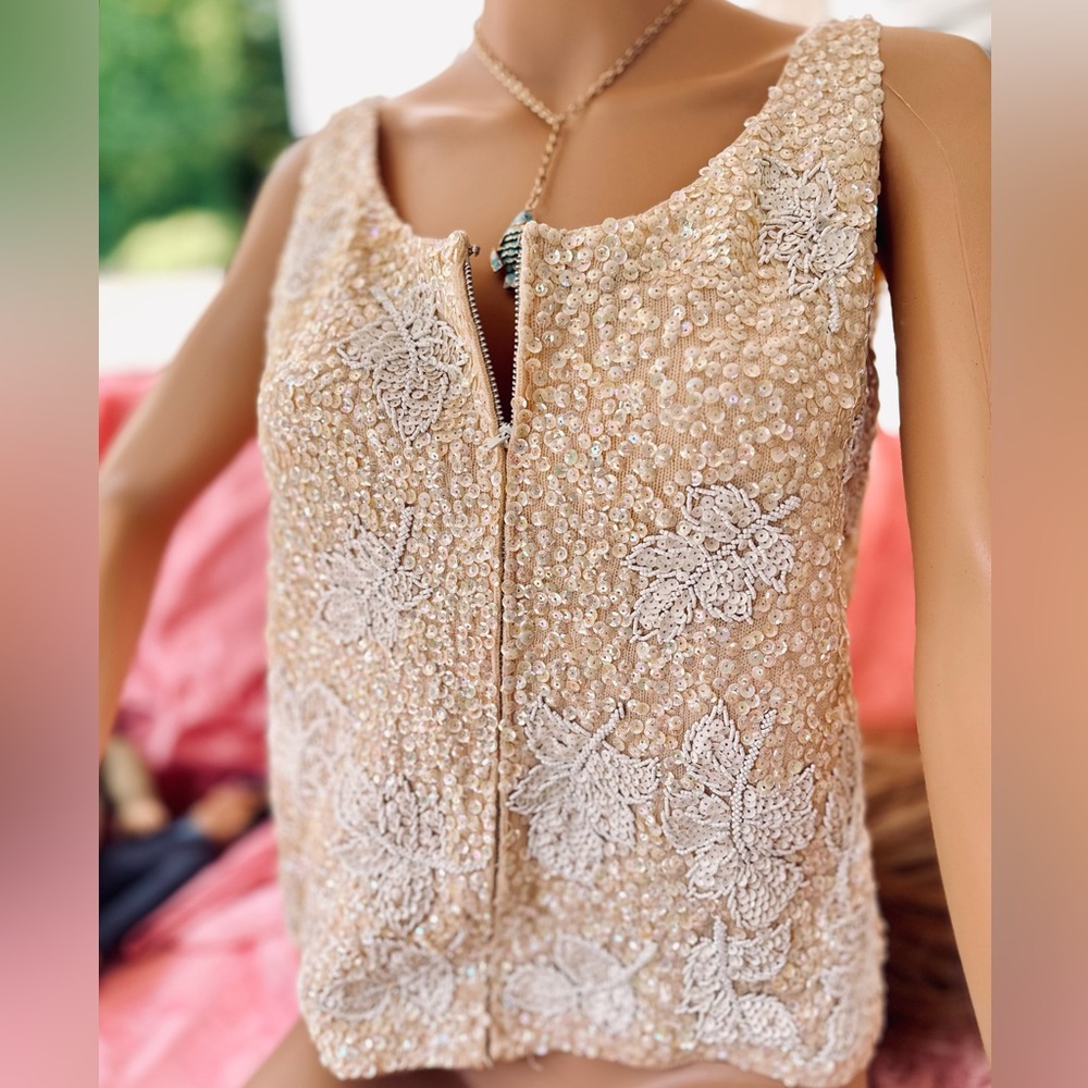 50s 60s Sequin Wool Sweater, Vest  FRONT OR REAR ZIP Millay British Hong Kong
